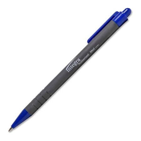 Integra Integra Ballpoint Retractable Pen, Rubberized Barrel, Medium, Blue Ink, Dozen 30032